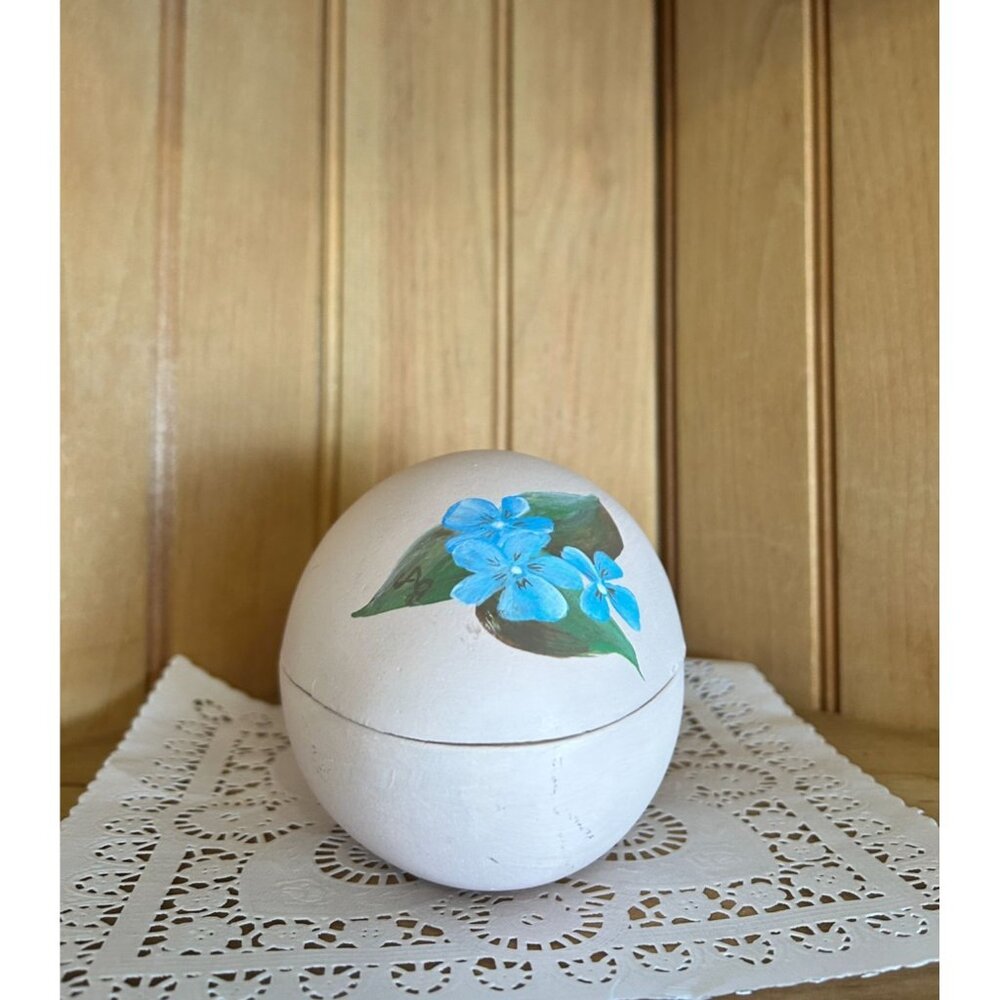 Hand-Painted Ceramic Egg-Shaped Trinket Box Floral Design Decorative Storage